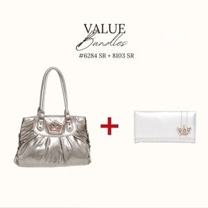 Silver Crown Embellished Women's Bag Set